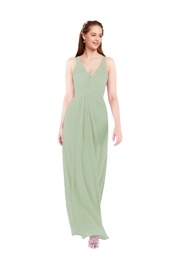 Keyhole Back Smoke Green Sheath V-Neck Long Bridesmaid Dress Hobart