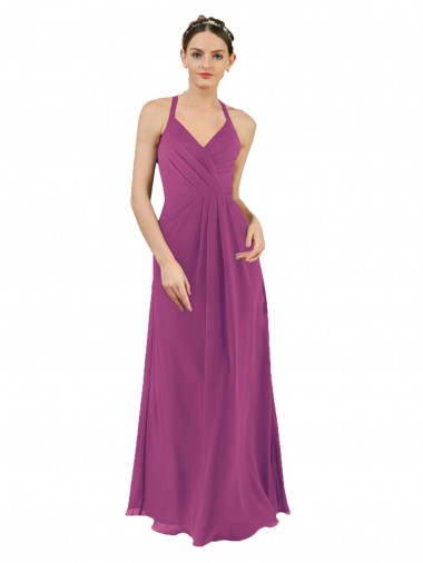 Keyhole Back Wild Berry Sheath V-Neck Long Bridesmaid Dress Hobart