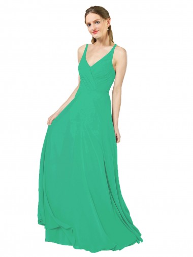 Open Back Emerald Green Sheath V-Neck Long Bridesmaid Dress Hobart