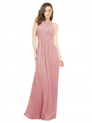 Keyhole Back Bliss Pink A-Line Halter Neck Long Bridesmaid Dress Hobart