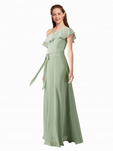 Smoke Green A-Line One Shoulder Long Bridesmaid Dress Hobart