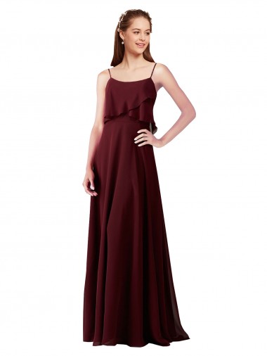 Burgundy Gold A-Line Spaghetti Straps Long Bridesmaid Gowns Hobart