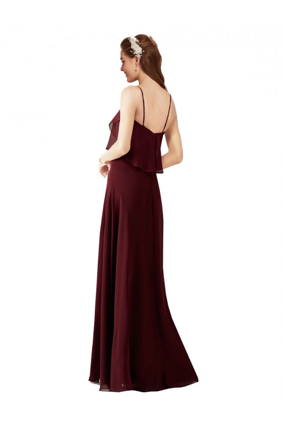 Burgundy Gold A-Line Spaghetti Straps Long Bridesmaid Gowns Hobart