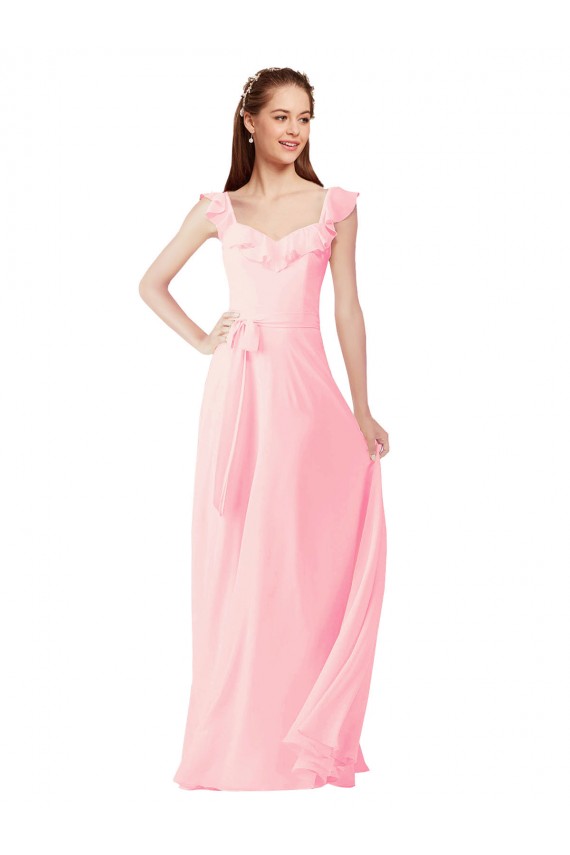 Pink A-Line V-Neck Long Bridesmaid Dress Hobart