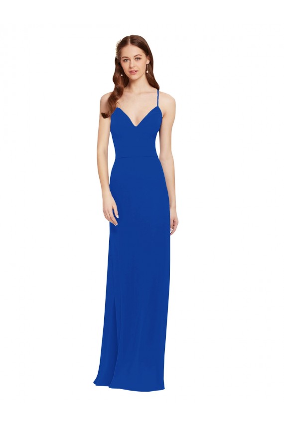 Keyhole Back Royal Blue A-Line V-Neck Long Bridesmaid Dress / Formal Dress Hobart