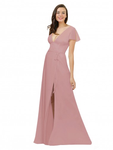 V-Back Dusty Pink A-Line V-Neck Long Bridesmaid Dress / Evening Dress Hobart