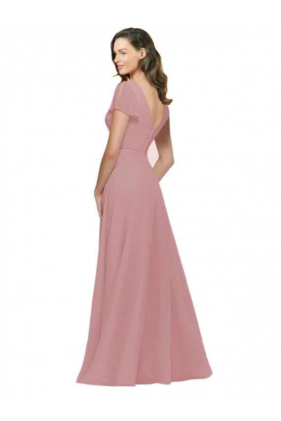 V-Back Dusty Pink A-Line V-Neck Long Bridesmaid Dress / Evening Dress Hobart