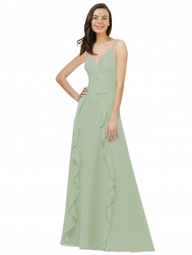 Smoke Green A-Line V-Neck Long Bridesmaid Dress Hobart