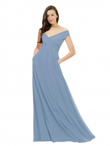 Dusty Blue A-Line Off the Shoulder Long Bridesmaid Dress / Evening Gowns Hobart