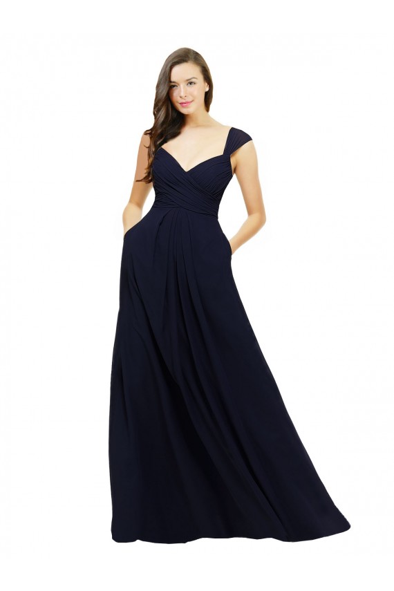 Dark Navy A-Line Sweetheart Long Bridesmaid Gowns Hobart