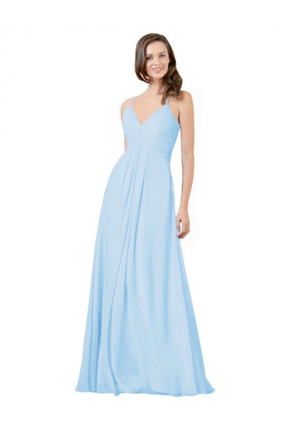 Keyhole Back Light Sky Blue A-Line V-Neck Long Formal Dress / Bridesmaid Dress Hobart