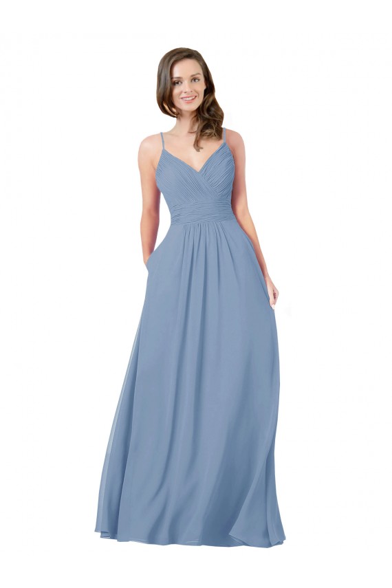 Open Back Dusty Blue A-Line V-Neck Long Bridesmaid Dress / Evening Dress Hobart