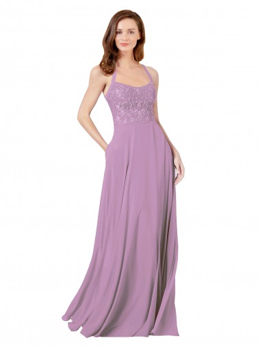 Dark Lavender A-Line Spaghetti Straps Long Bridesmaid Dress Hobart