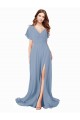 Dusty Blue A-Line V-Neck Long Black Tie Prom Dress / Bridesmaid Dress Hobart