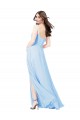 Light Sky Blue Sheath Square Neck Long Bridesmaid Dress Hobart