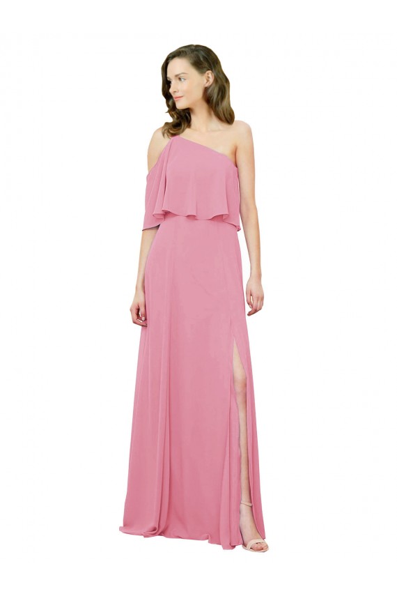 Skin Pink A-Line One Shoulder Long Bridal Party Dress Hobart