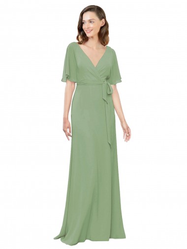 Seagrass A-Line V-Neck Long Bridesmaid Dress Hobart