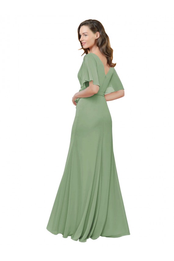 Seagrass A-Line V-Neck Long Bridesmaid Dress Hobart