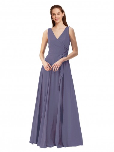 Silver Stone A-Line V-Neck Long Bridesmaid Dress Hobart
