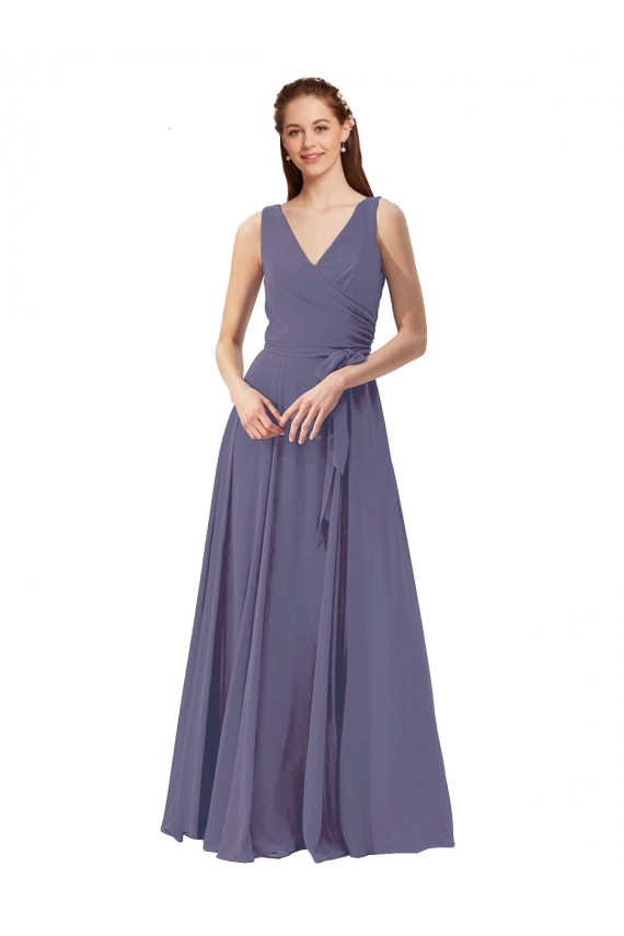 Silver Stone A-Line V-Neck Long Bridesmaid Dress Hobart
