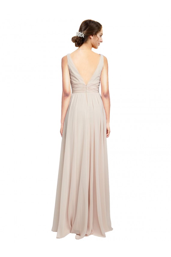 Cream Pink A-Line V-Neck Long Formal Dress / Bridesmaid Dress Hobart