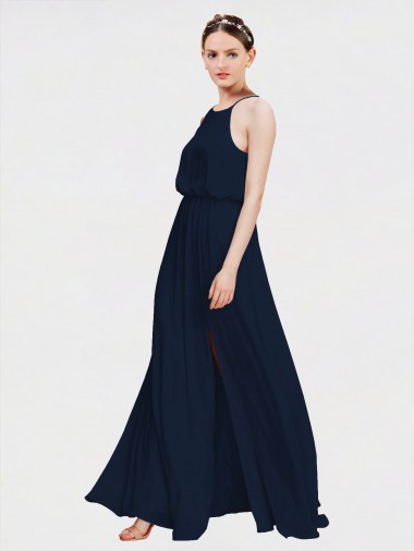 Dark Navy A-Line Halter Neck Long Floor Length Formal Dress / Bridesmaid Dress Hobart