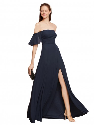 Dark Navy A-Line Off the Shoulder Long Prom Dress / Bridesmaid Dress Hobart