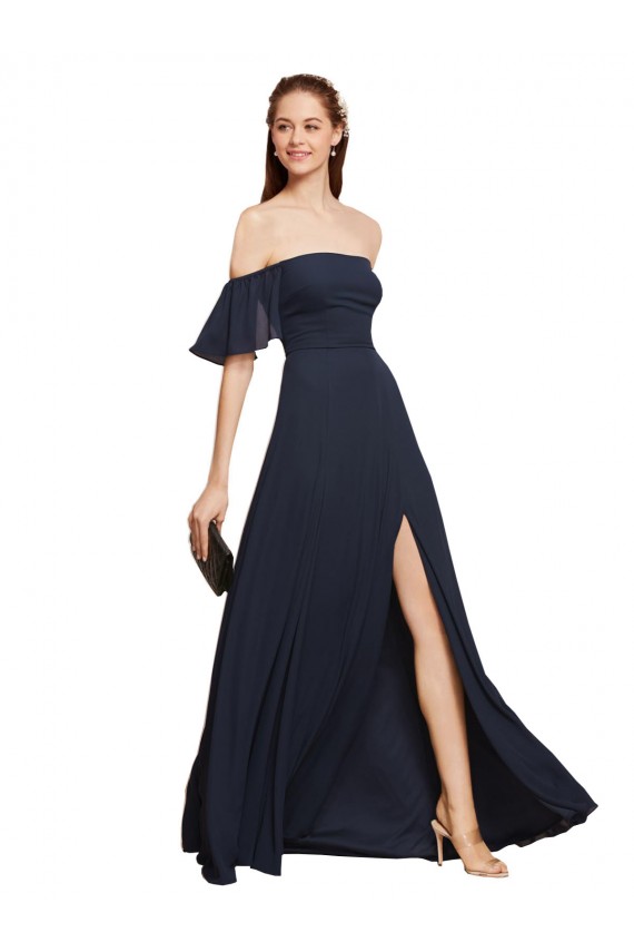 Dark Navy A-Line Off the Shoulder Long Prom Dress / Bridesmaid Dress Hobart