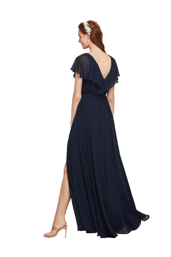 V-Back Dark Navy A-Line V-Neck Long Evening Gowns / Bridesmaid Dresses Hobart
