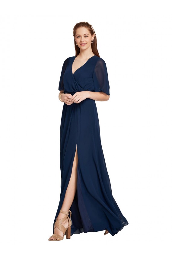 Dark Navy A-Line V-Neck Long Bridesmaid Dress / Formal Dress Hobart