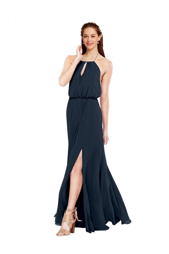 Open Back Dark Navy A-Line Halter Neck Long Bridesmaid Dress / Evening Dress Hobart