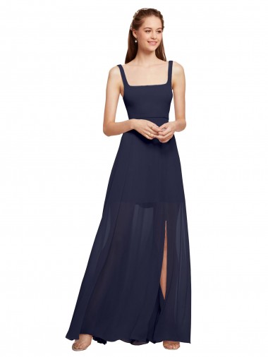 Dark Navy A-Line Square Neck Long Bridesmaid Dress / Evening Dress Hobart