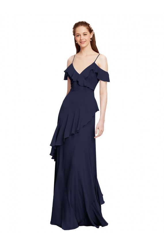Dark Navy A-Line V-Neck Long Formal Dresses / Bridesmaid Dresses Hobart