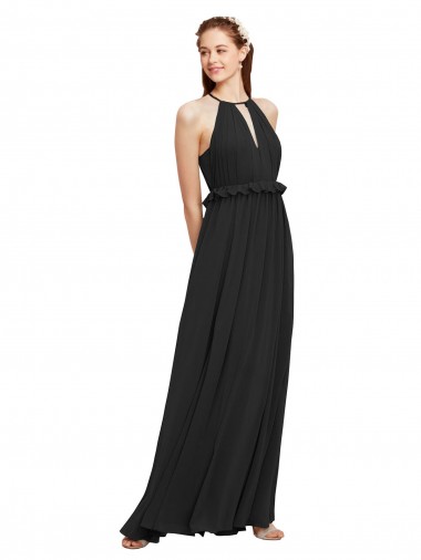 Keyhole Back Black Sheath Halter Neck Long Bridesmaid Dress Hobart