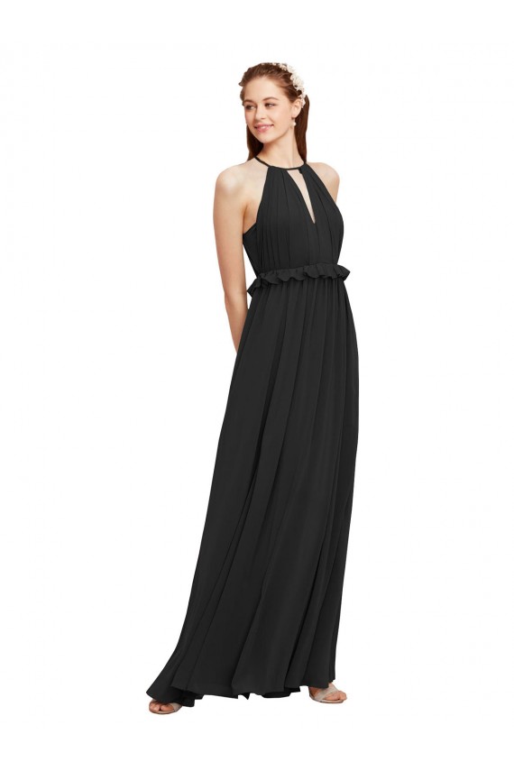 Keyhole Back Black Sheath Halter Neck Long Bridesmaid Dress Hobart