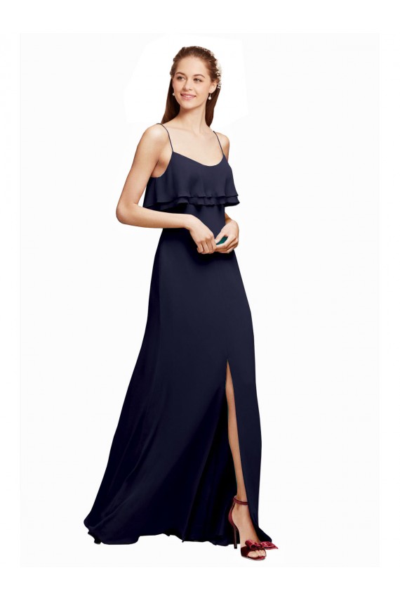 V-Back Dark Navy A-Line Scoop Neck Long Floor Length Bridesmaid Dress Hobart