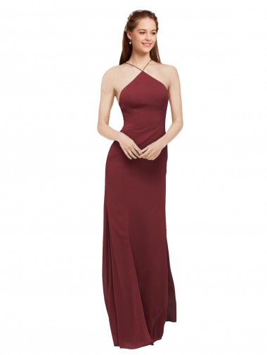 Open Back Burgundy Sheath Halter Neck Long Formal Dress / Bridesmaid Dress Hobart