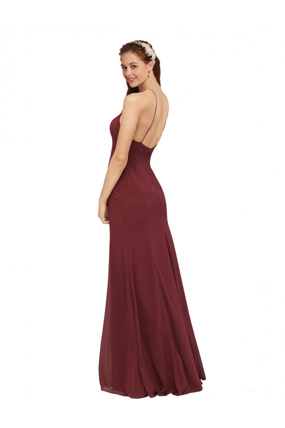 Open Back Burgundy Sheath Halter Neck Long Formal Dress / Bridesmaid Dress Hobart