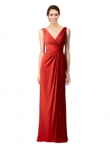 V-Back Red Sheath V-Neck Long Bridesmaid Dress Hobart