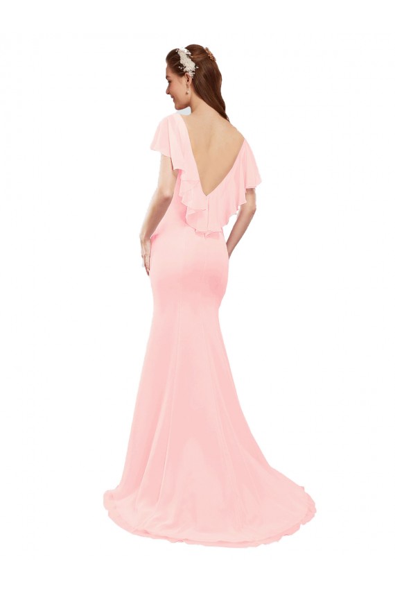 V-Back Pink Mermaid V-Neck Long Bridesmaid Dress Hobart