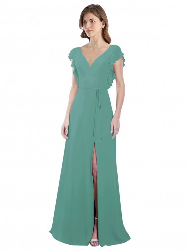 V-Back Icelandic Silver A-Line V-Neck Long Formal Dress / Bridesmaid Dress Hobart