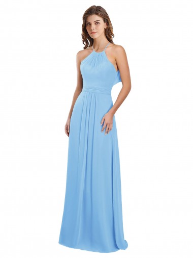 Keyhole Back Periwinkle A-Line Halter Neck Long Bridesmaid Dress / Evening Dress Hobart