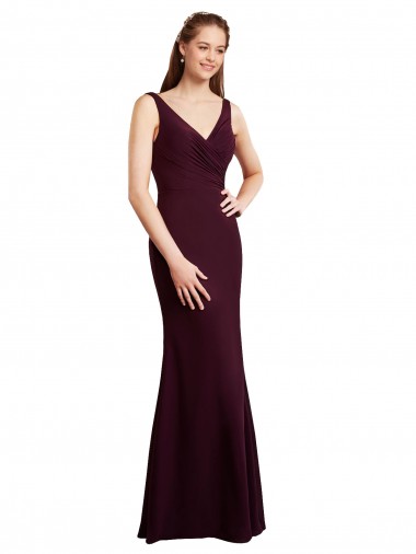 V-Back Burgundy Gold Mermaid V-Neck Long Bridesmaid Dress Hobart