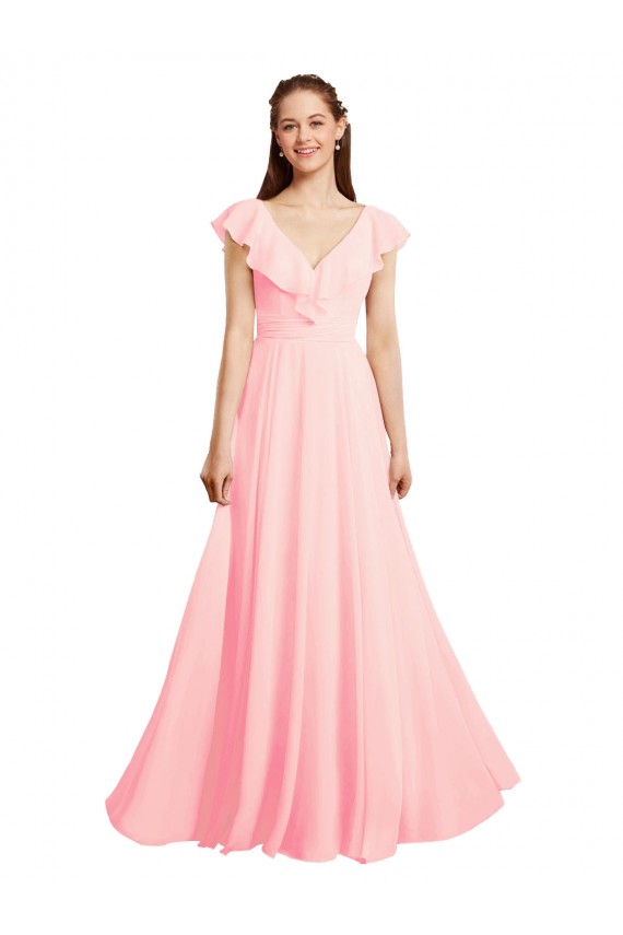 V-Back Pink A-Line V-Neck Long Bridesmaid Dress / Evening Gowns Hobart
