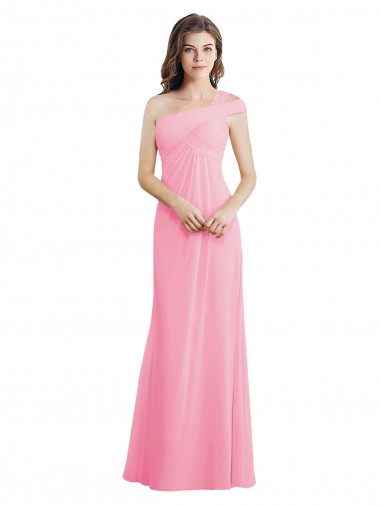 Barely Pink A-Line One Shoulder Long Bridesmaid Dress Hobart