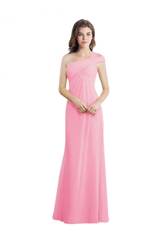 Barely Pink A-Line One Shoulder Long Bridesmaid Dress Hobart