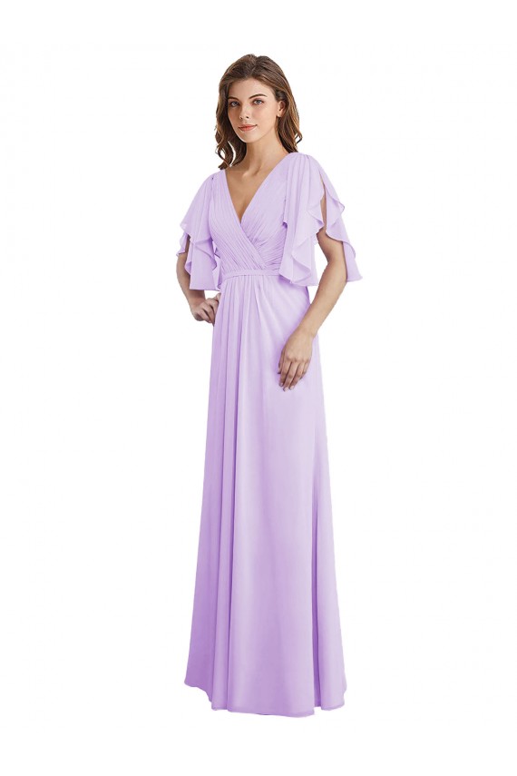 V-Back Lilac A-Line V-Neck Split Sleeves Long Bridesmaid Dress Hobart