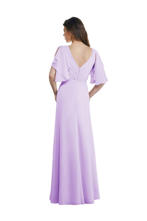 V-Back Lilac A-Line V-Neck Split Sleeves Long Bridesmaid Dress Hobart