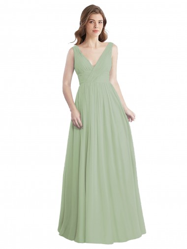 V-Back Smoke Green A-Line V-Neck Long Formal Dress / Bridesmaid Dress Hobart