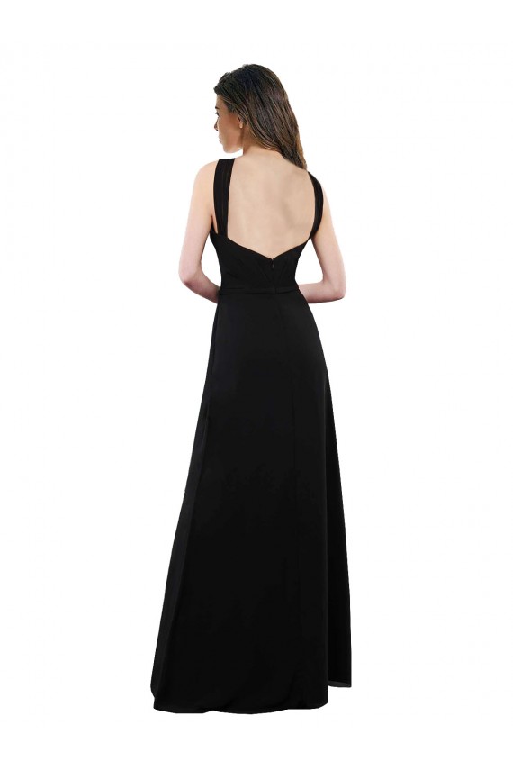 Open Back Black A-Line Halter Neck Long Bridesmaid Dress Hobart